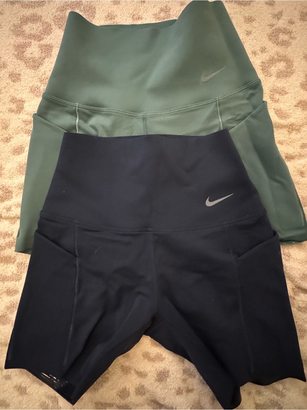 Nike High-Rise Athletic Shorts - Black and Olive Green
